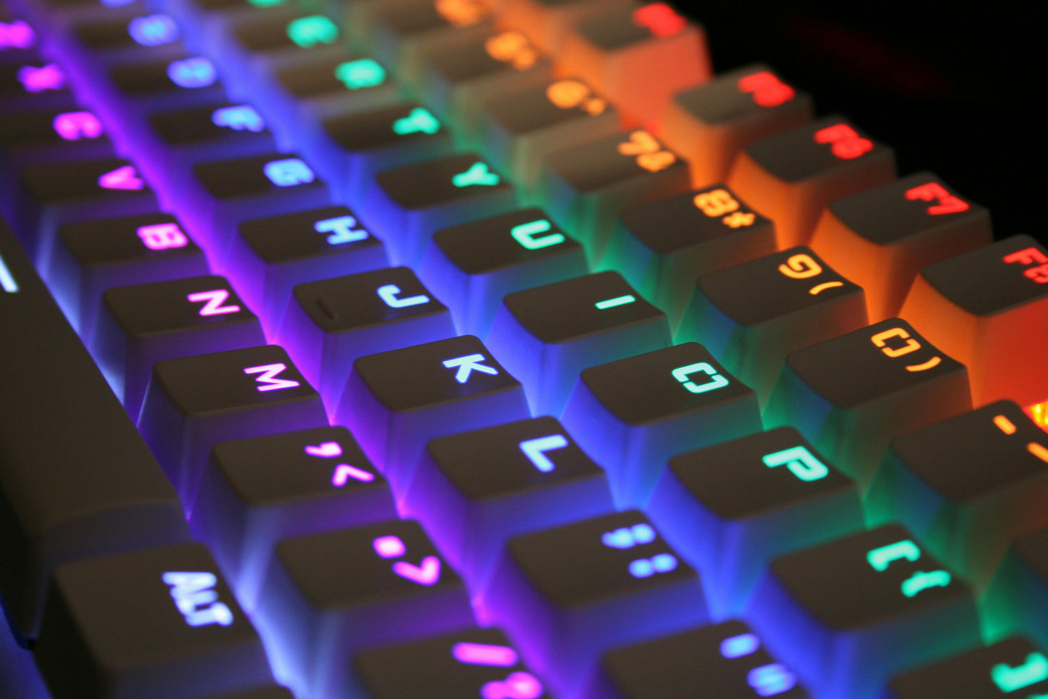 RGB keyboard displaying different lighting effects