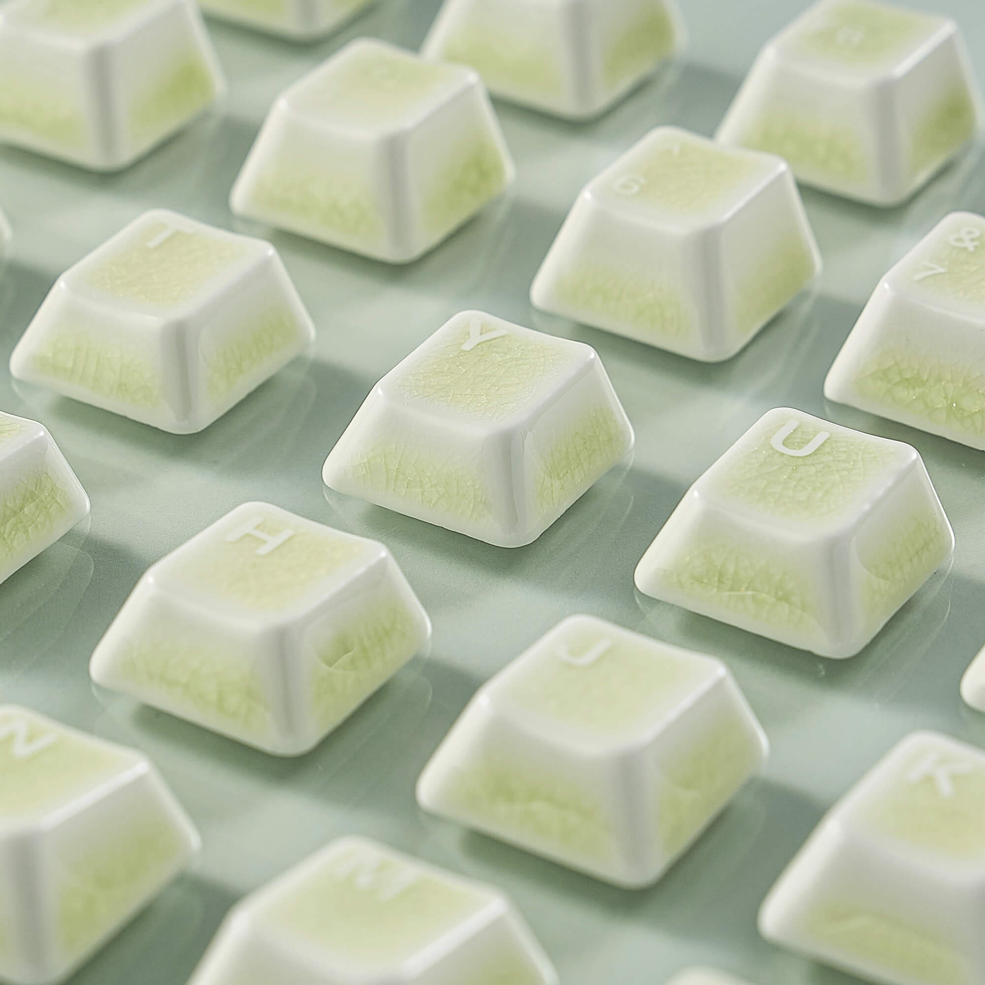 Conjunto Completo de Keycaps de Cerâmica – Green Crazed