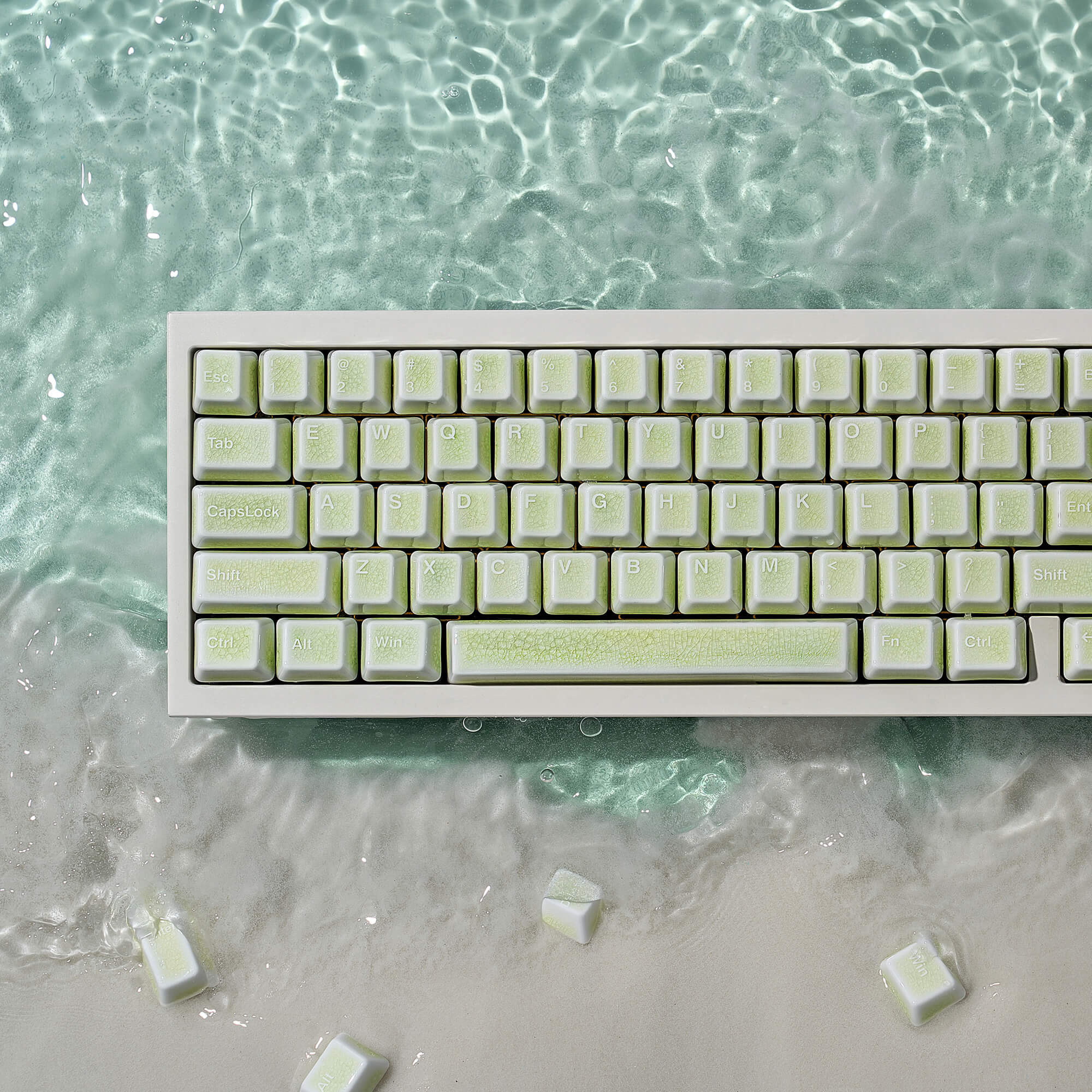 Conjunto Completo de Keycaps de Cerâmica – Green Crazed
