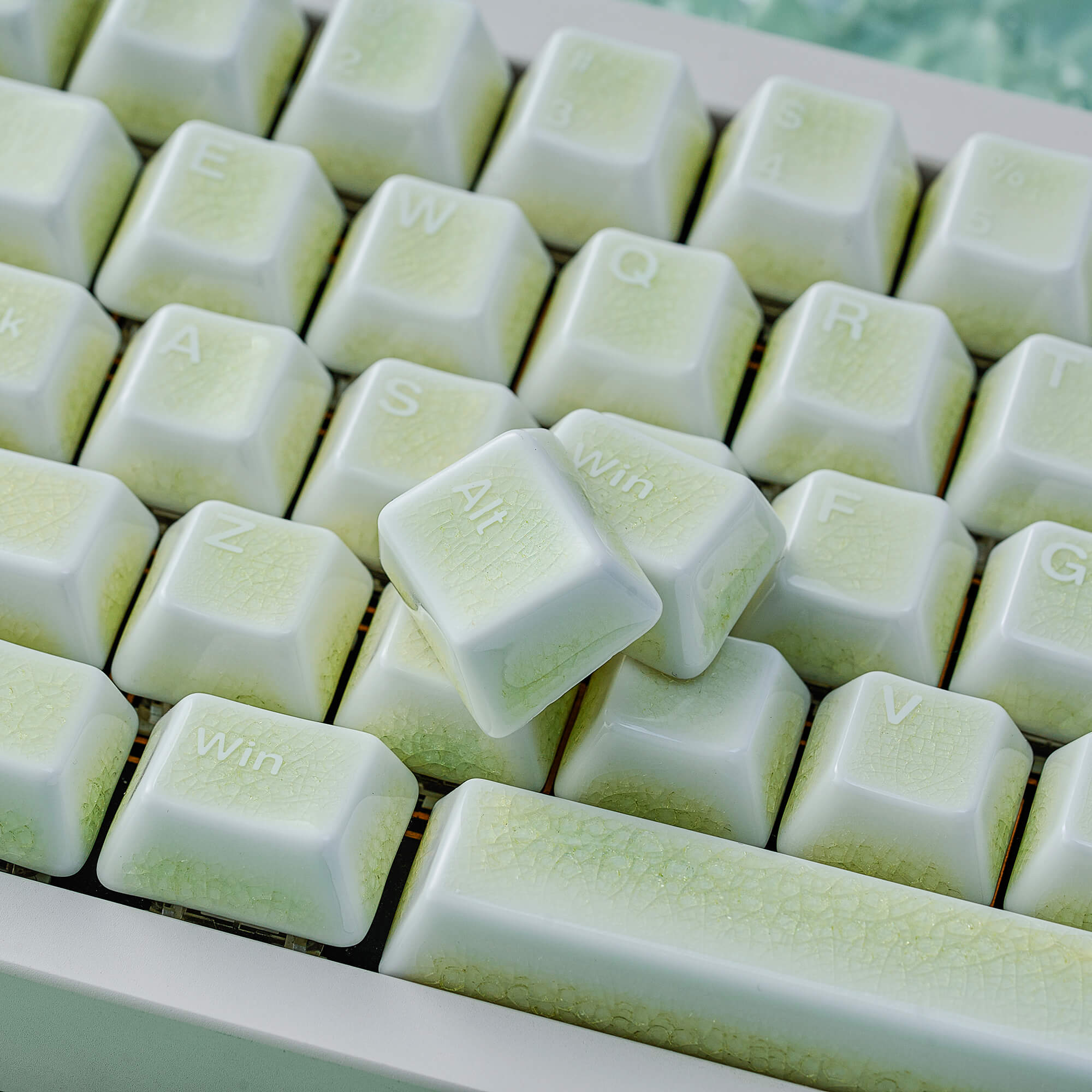 Conjunto Completo de Keycaps de Cerâmica – Green Crazed