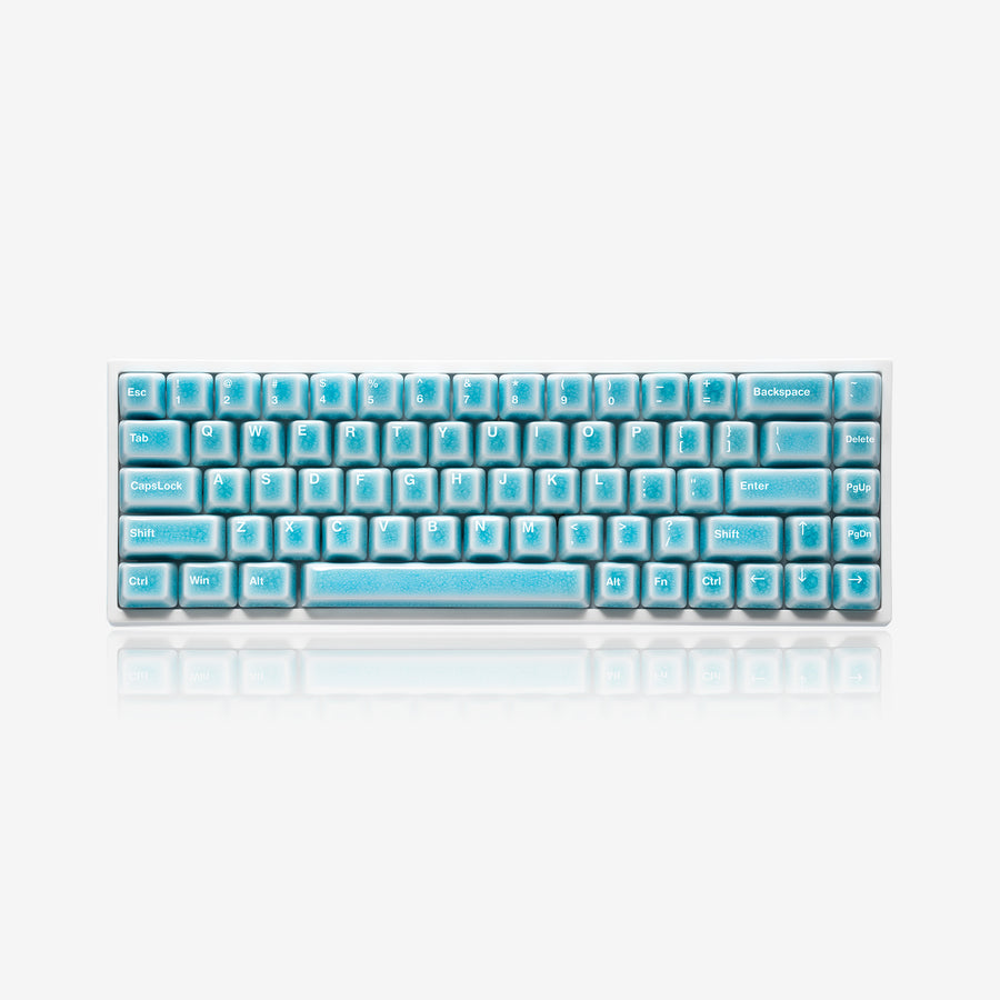 Cerakey blue crazed-glaze ceramic keycaps on a 65 percent keyboard Cerakey blue crazed-glaze ceramic keycaps on a 65 percent keyboard