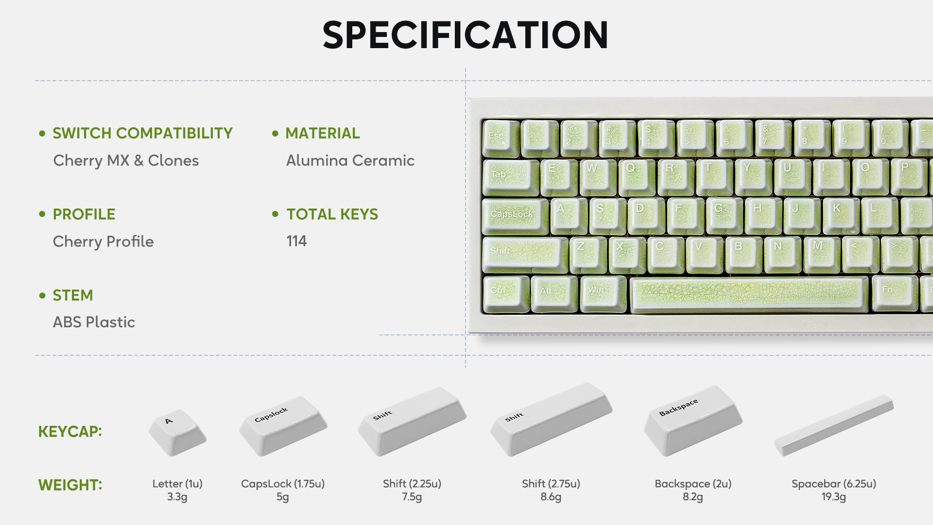 その他 KER 114キー グリーンクレイズ セラミックキーキャップセット｜Cerakey