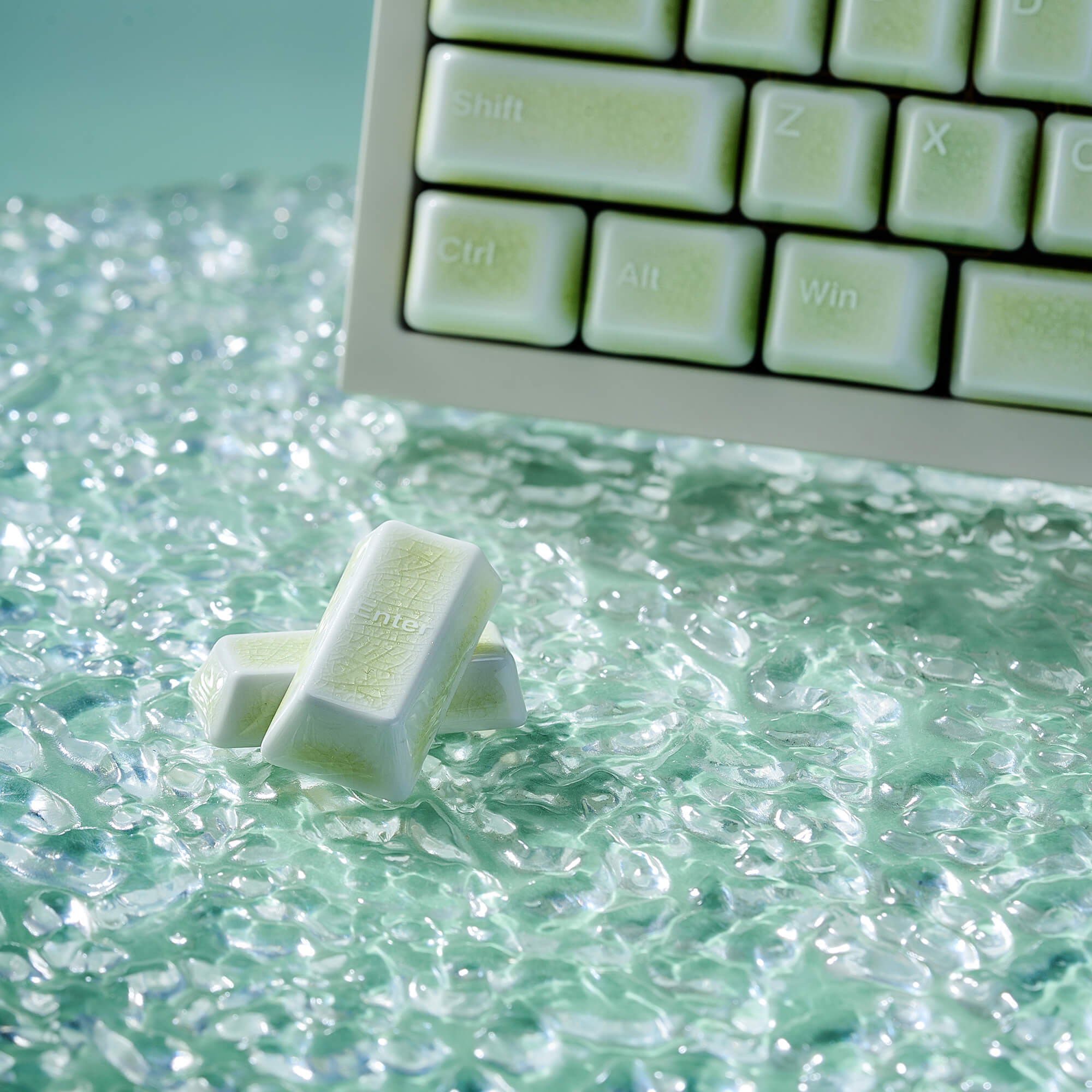 Conjunto Completo de Keycaps de Cerâmica – Green Crazed