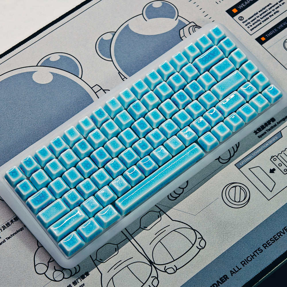 Cermic Keys 114 Keys Blue Crazed Ceramic Keycaps Set | Cerakey